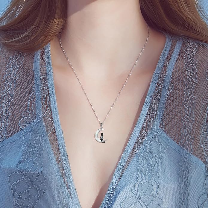 URONE Cat Necklace 925 Sterling Silver Cat Pendants Necklace Animals Jewelry Gifts For Women