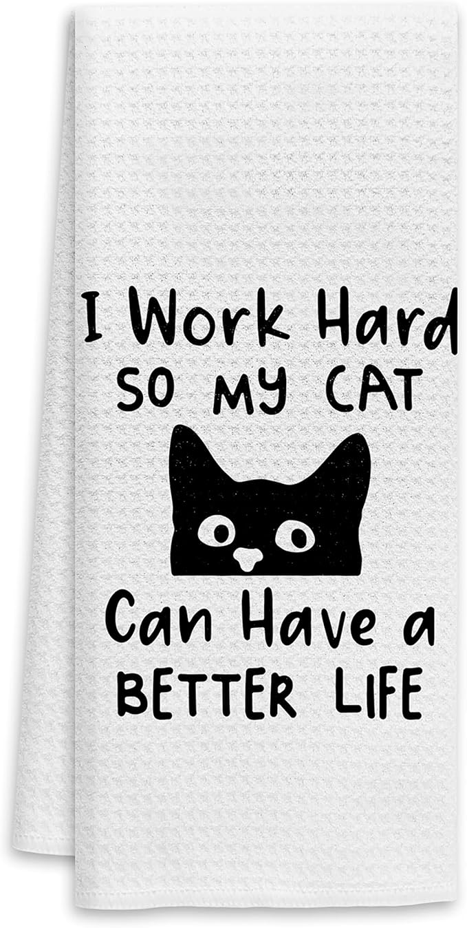 Voatok I Work Hard So My Cat Can Have A Better Life Funny Black Cat Quote Bath Towel,Cat Lovers Gifts Decorative Towel,Cat Mom Girls Gifts