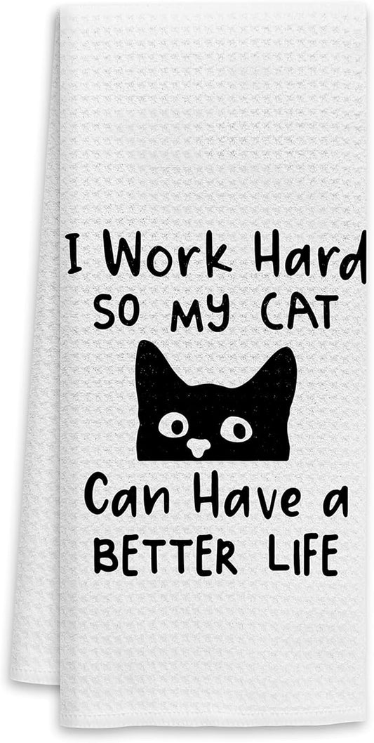 Voatok I Work Hard So My Cat Can Have A Better Life Funny Black Cat Quote Bath Towel,Cat Lovers Gifts Decorative Towel,Cat Mom Girls Gifts