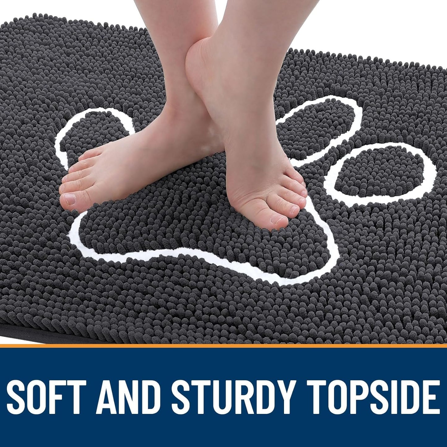 OLANLY Door Mat for Muddy Dog Paws 48x30, Ultra Absorbent Chenille Mud Doormat with Paw Print Design, Non-Slip Washable Doormat for Indoor Entryway, Quick-Dry Pet Bed Mats for Dirty Dogs, Dark Grey