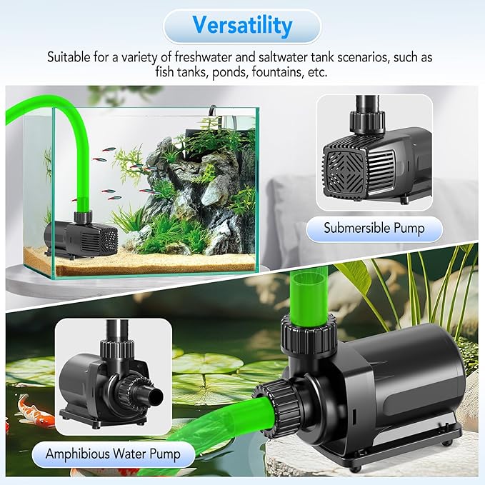 hygger 24V DC Adjustable Aquarium Water Pump & Wavemaker,30dB Quiet Return Pump,10-Speed Flow Control, Dry Run Anti-Block Protection for Freshwater Saltwater Ponds Fountains (80W,2377GPH/9000LPH)