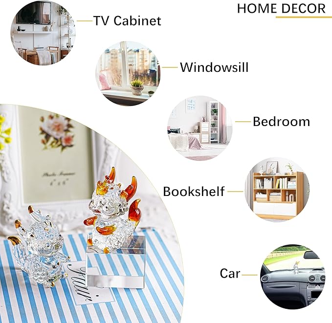 HDCRYSTALGIFTS 3inch Crystal Dragon Figurine Collectibles Art Glass Animal Ornament Decoration for Office Table Home Bedroom