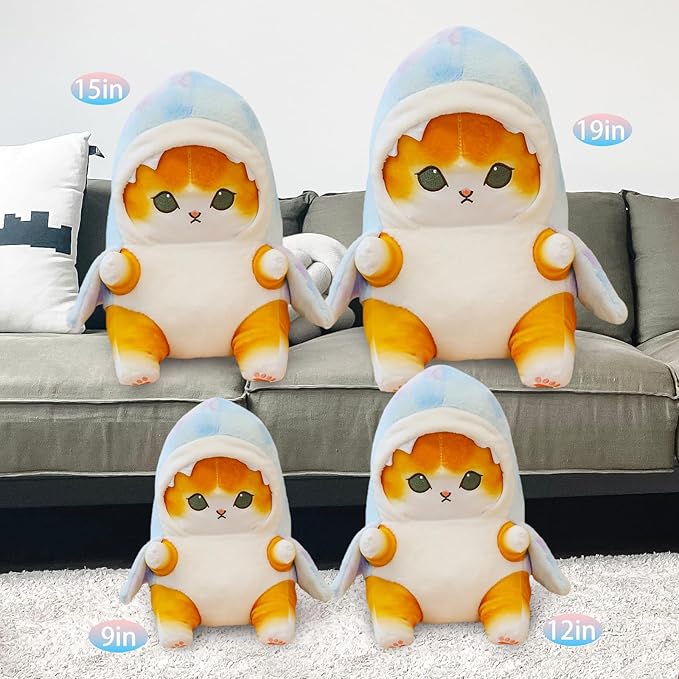 Kawaii Shark Cat Plush Toy Stuffed Animal Doll, Cute Soft Pillow Stress Release Hugs Toys Christmas Halloween Birthday Gifts for Kids Boys Girl Best Gift (Colorful - Yellow,19 inch)