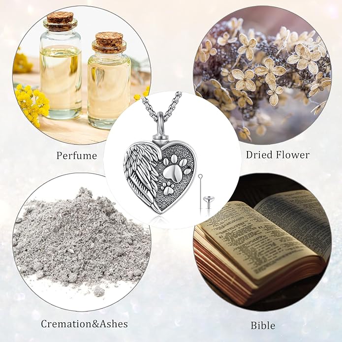 MEDWISE Wing/Wolf/Compass Urn Necklace for Ashes 925 Sterling Silver Necklace Guardian Angel Ashes Keepsake Memorial Urn Pendant Pet Cremation Jewelry for Ashes Memorial Jewelry for Dog Cat Pet Men
