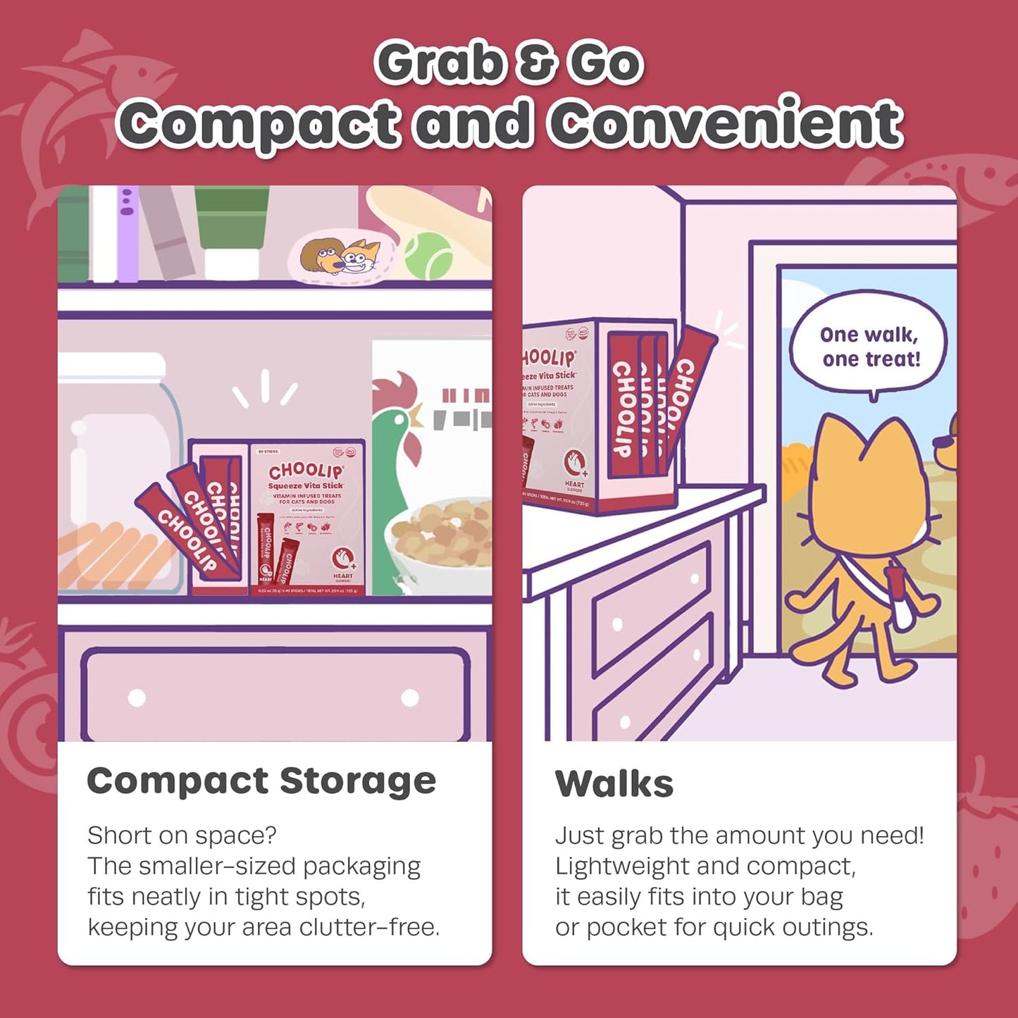 Grab & Go Squeeze Vita Stick Lickable Treats for Dogs & Cats. 49 Heart Support Sticks with Essential multivitamins. Soft and Tasty Paste for All Life Stages, Supporting Heart Health