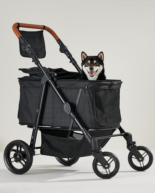 Medium Dog Stroller for Large Dogs, pet Stroller for Medium Dogs Up to 66lbs, All-Terrain with Adjustable Handle & Canopy, Sun Shades, Storage Organizer, Waterproof Oxford Fiber