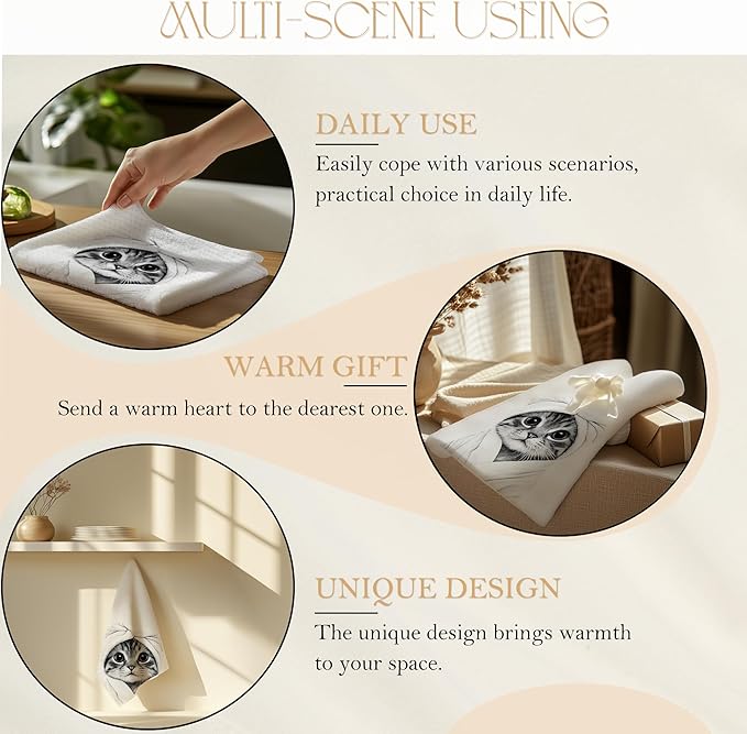 Funny Bathrobe Cat Bathroom Hand Towels, Cat Mom Lady Lovers Gifts for Women, Cute Kitty Kitten Hand Towels for for Bathroom Washroom Restroom Decor, 16x24 Inch