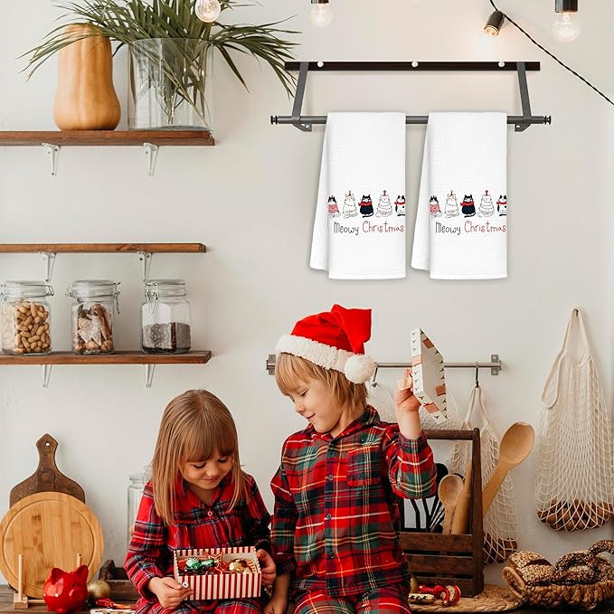 Meowy Cat Towels for Lovers, Cat Christmas Decor for Bathroom Kitchen, 16x24 in