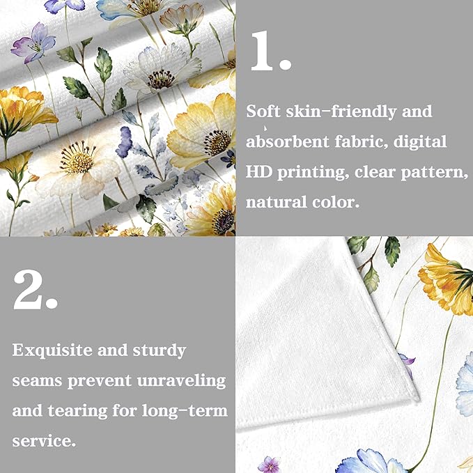 kampdream Faxdong Floral Hand Towel Set of 2, Watercolor Wildflower Botanical Plant Leaves Design Soft Absorbent Towels for Home Hotel Gym Spa Bathroom, Multi5 16×27 inch