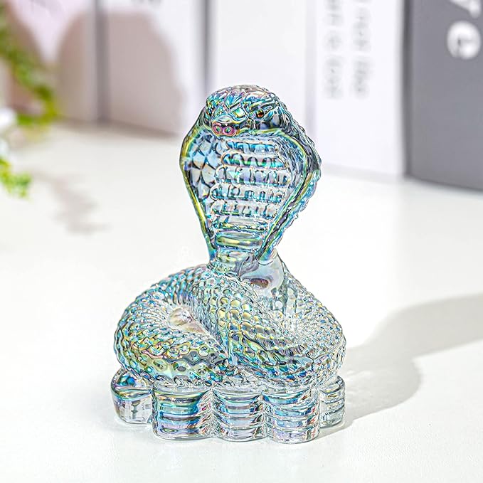 HDCRYSTALGIFTS 3.5inch Crystal Cobra Snake Figurines Handicraft Glass Animal Statue Ornaments Art Zodiac Animal Sculpture Collectible New Year Home Decor Gifts