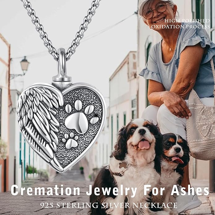 MEDWISE Wing/Wolf/Compass Urn Necklace for Ashes 925 Sterling Silver Necklace Guardian Angel Ashes Keepsake Memorial Urn Pendant Pet Cremation Jewelry for Ashes Memorial Jewelry for Dog Cat Pet Men