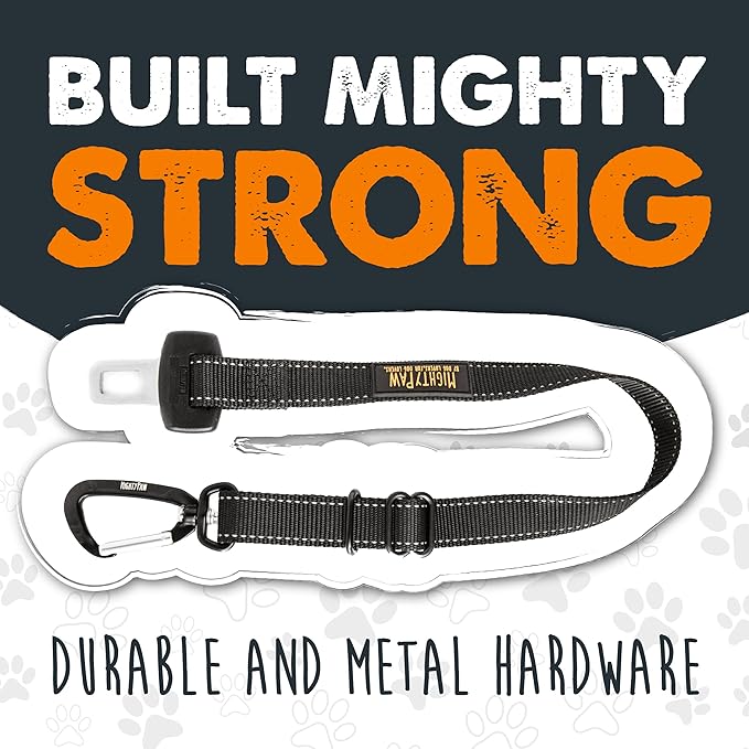 Mighty Paw Dog Seat Belt for Car - Safe Distraction Free Driving, Heavy-Duty Design with Aviation Grade Aluminum Carabiner, Adjustable Dog Seatbelt Harness for Small, Medium and Large Pets