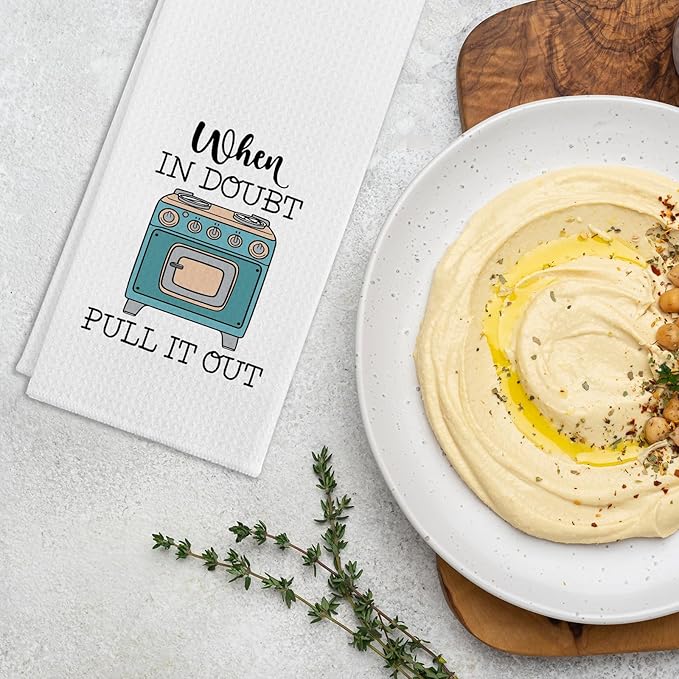 Funny Kitchen Towels When in Doubt Pull It Out Funny Oven Dishcloth Trendy Kitchen Decor Supplies Decorative Soft Dish Towels Novelty Birthday Gifts for Women Men Chef Friend Bake Lover