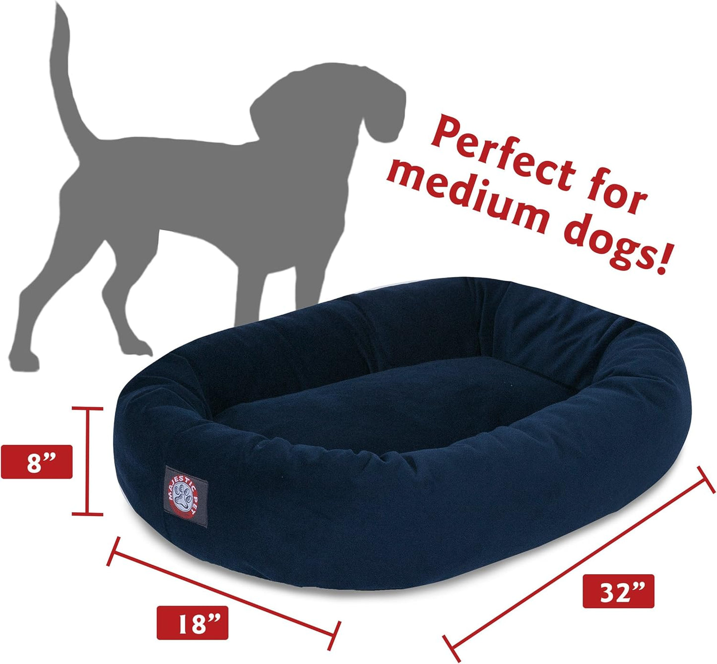 Majestic Pet 32 Inch Suede Calming Dog Bed Washable 32x23x7 (Inch) – Cozy Soft Round Donut Dog Bed with Spine Support for Dogs to Rest Their Head - Pet Bed Medium – Navy