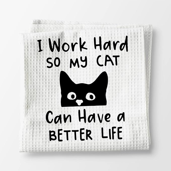 Voatok I Work Hard So My Cat Can Have A Better Life Funny Black Cat Quote Bath Towel,Cat Lovers Gifts Decorative Towel,Cat Mom Girls Gifts
