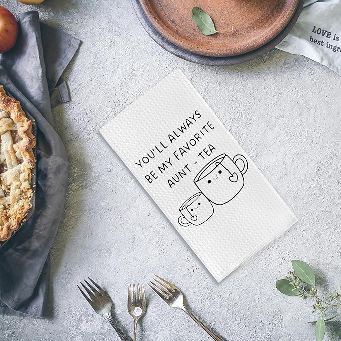 Funny Aunt Auntie Kitchen Towels,Auntie Hand Towels,Aunt Waffle Weave Kitchen Dish Towels for Kitchen Bathroom,Favorite Aunt Tea Hand Towels,Aunts Gift from Niece Nephew,16x24 Inch
