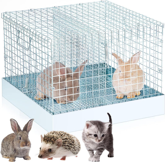 Folding Rabbit Cage, 18 x 18 x 14 in Portable Bunny Carrier with Tray and Handles for Transport, Trave or Temporary Housing, Indoor Outdoor Pet Habitat Animal Enclosure