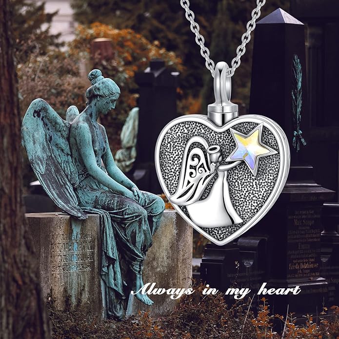 LONAGO Urn Necklace for Ashes 925 Sterling Silver Always in My Heart Keepsake Cremation Pendant Necklace