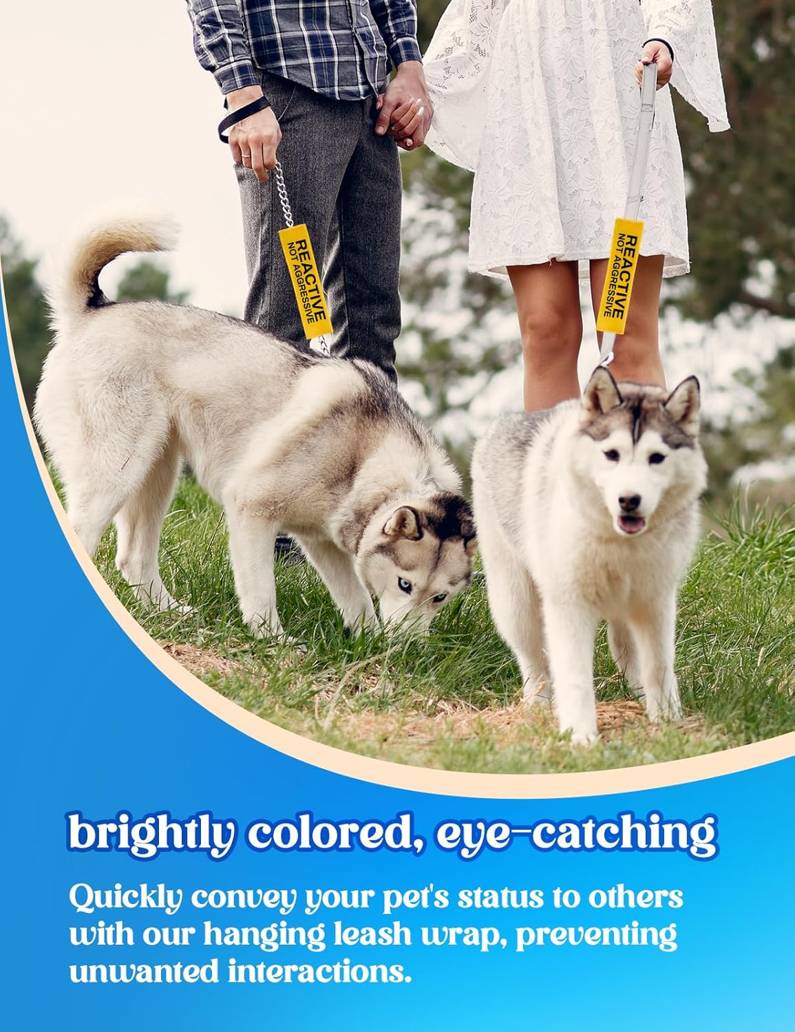 Reactive Dog Leash Sleeve - Funny Yellow Wrap with 'Do Not Pet' Patch - Alert Hanging ID Tag - Perfect for Dog Owners