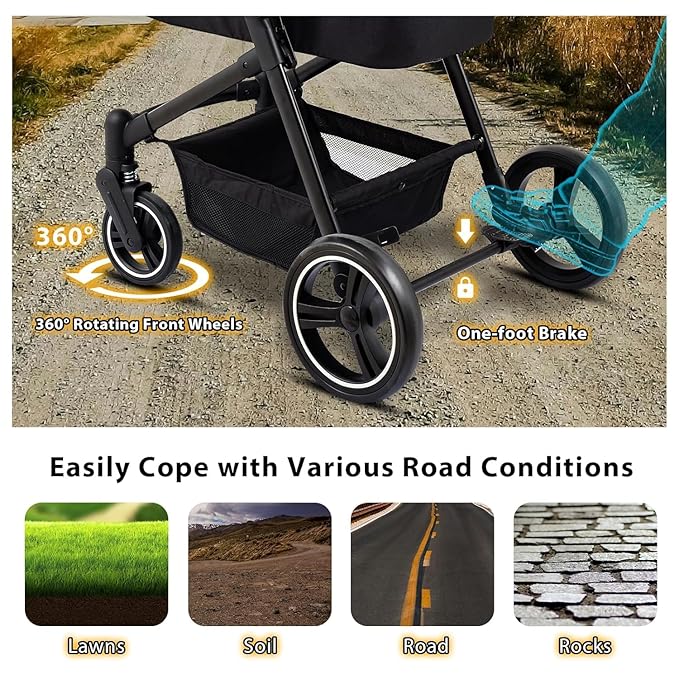 Foldable Double Pet Stroller for 2 Small Medium Cats Dogs, Lightweight Single and Double Integrated Pet Stroller with Detachable Carriers