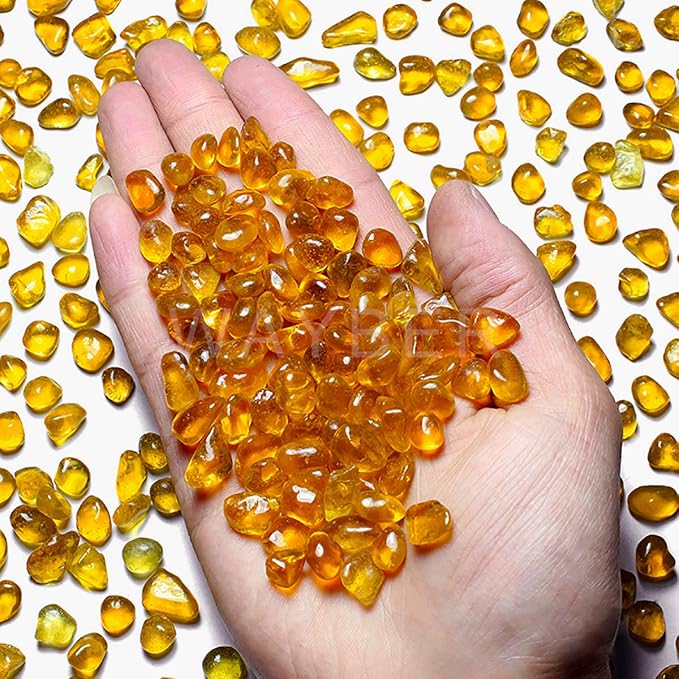 WAYBER Glass Stones, 1Lb/460g Irregular Sea Glass Pebbles Non-Toxic Artificial Crystal Stones for Vase Filler/Aquarium Decoration/Gems Displaying/Wishing Bottle Making, Orange