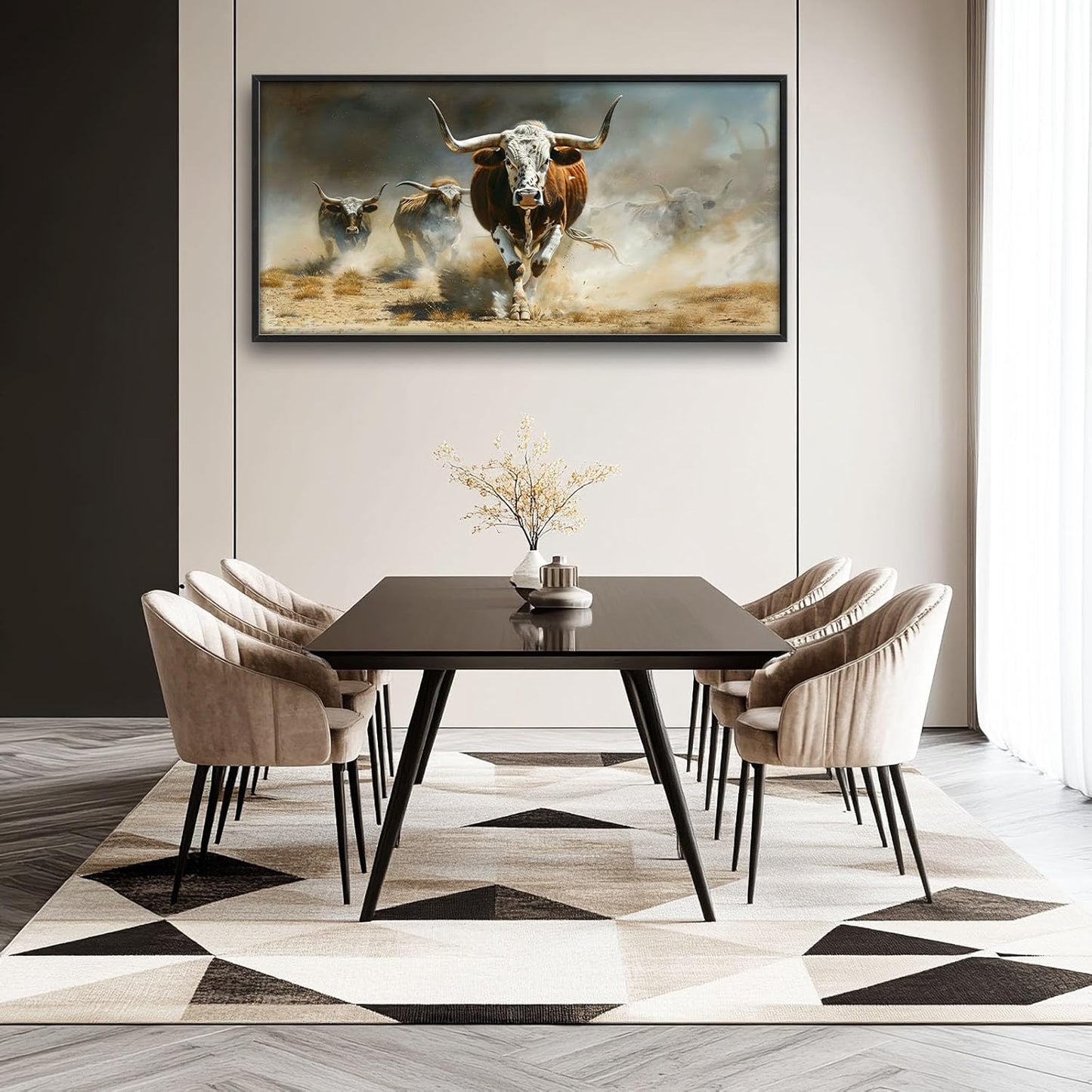 Highland Cow Large Wall Art Western Running Longhorn Pictures Rustic Wild Animal Wall Decor Canvas Print Painting Artwork for Bathroom Living Room Bedroom 60L" x 30W"