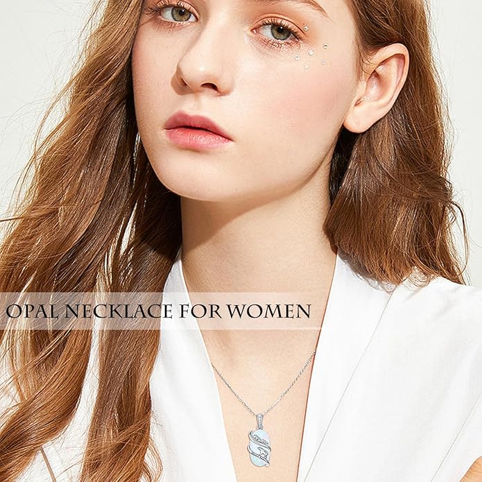 Opal Mama Bear/Panda/Cat/Koala/Sloth/Cardinal/Unicorn Necklace 925 Sterling Silver Opal Animal Pendant Jewelry Birthday Gifts Women Her Mom