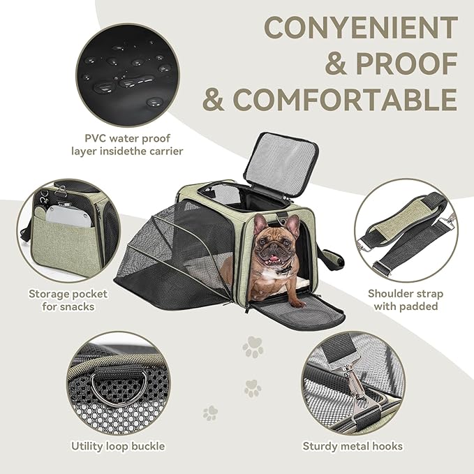 Petsfit Expandable Cat Carrier Dog Carrier, Soft-Sided Portable Pet Travel Carrier, Removable Soft Plush mat and Pockets, Locking Safety Zippers, 19x12x12 Inches