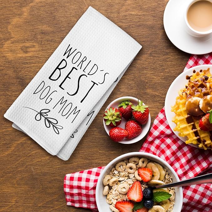 World's Best Dog Mom Kitchen Towels, Dog Mom Gifts for Dog Dad Dog Owner Dog Lovers, Dog Mom Gifts from Children, Dog Mom Mother's Day Birthday Gifts Tea Towels Kitchen Hand Towels 16x24 Inch