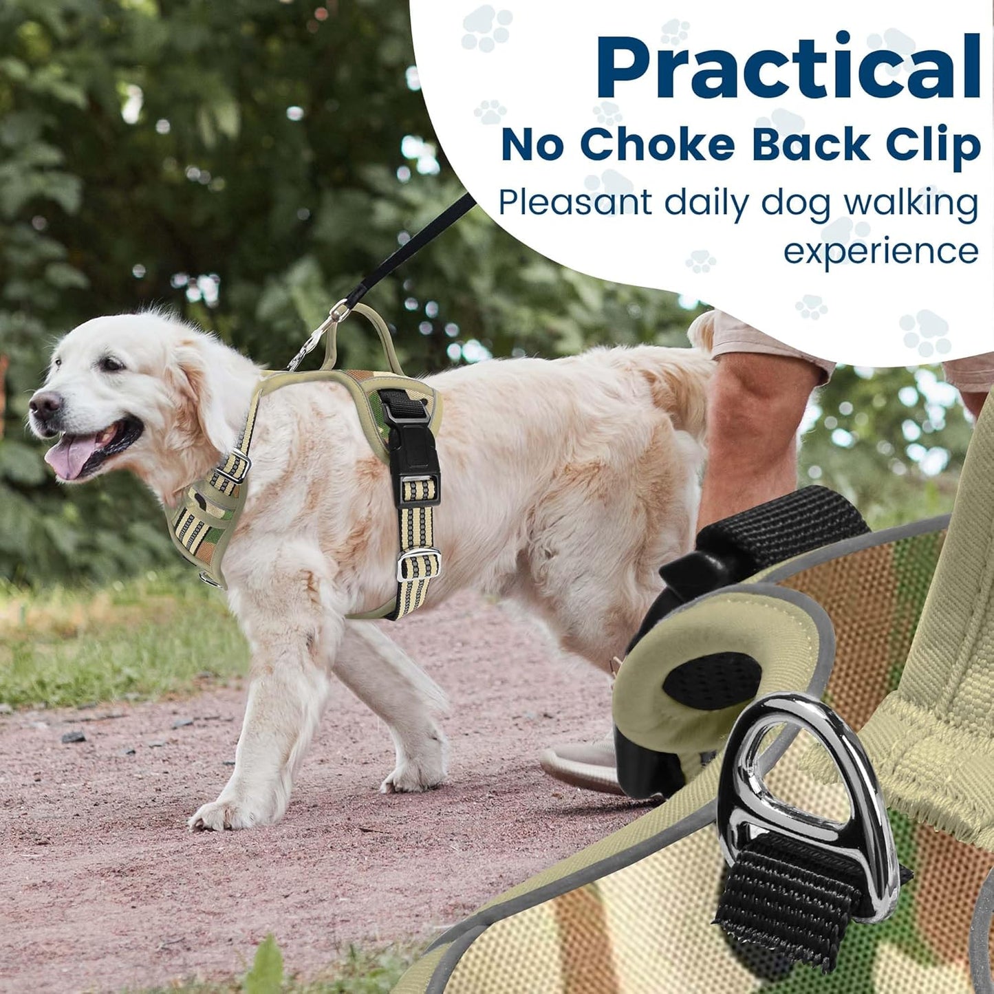 Funfox Dog Harness No Pull, Adjustable Pet Vest Harness, Super Soft Material with Vertical Handle Easy Control, Reflective Night Walking, 2 Leash Clips for XLarge Dogs, Camo Green, XL