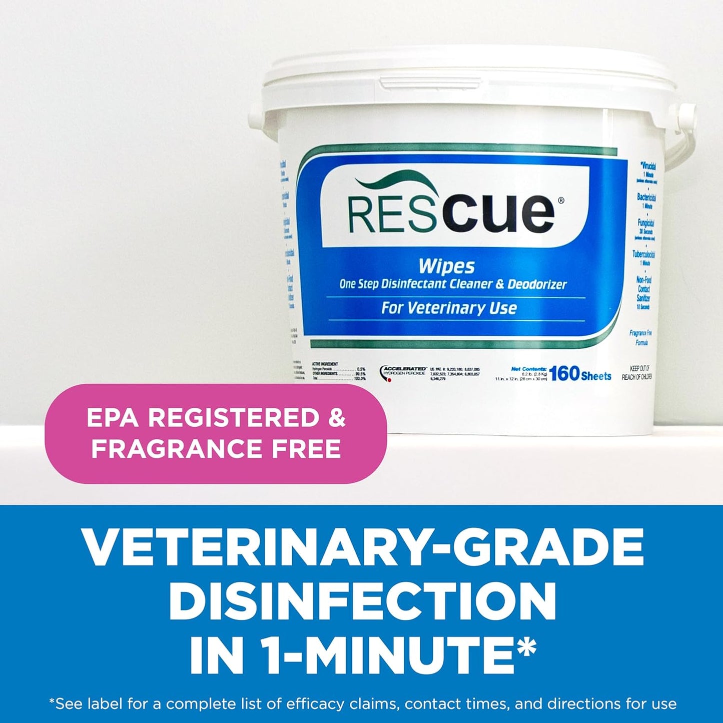 REScue One-Step Disinfectant Cleaner & Deodorizer Wipes for Vet Use – Cleaner for Kennels, Litter Boxes, Vet Offices, Pet Grooming Surfaces – Extra Large Wipes, 160-Count Wipes Bucket (1 Pack)