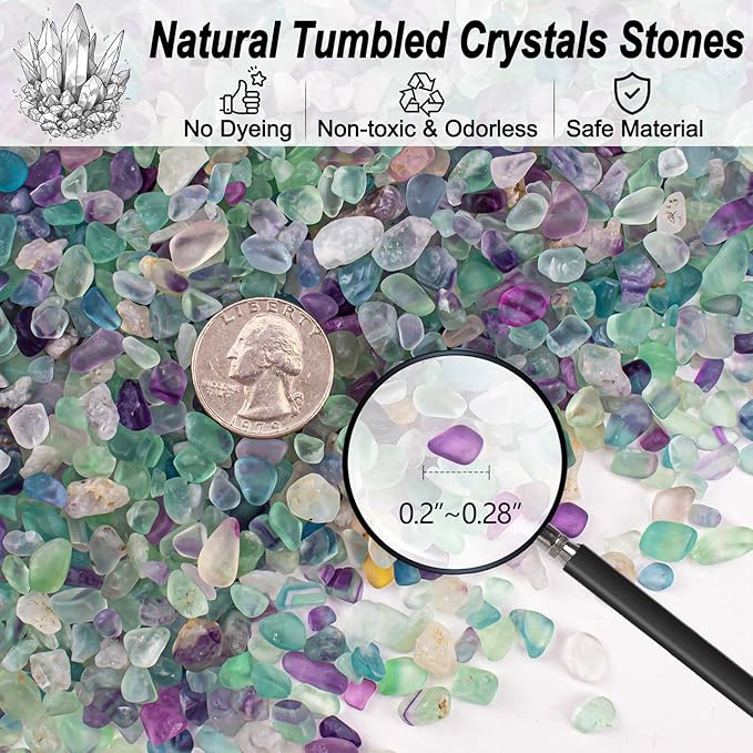 3 Lb Fluorite Crystal Chips Aquarium Fish Tank Gravel, Tumbled Crushed Stone Crystal Chips Bulk Irregular Shaped Decorative Vase Fillers Aquarium Gravel Rocks