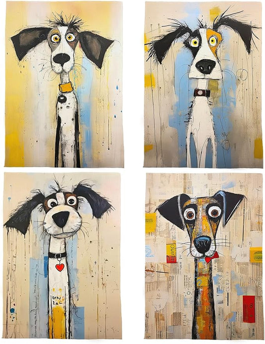 Whimsical Dog Hand Towels - Kitchen and Bathroom Decor, Dish Towels for Dog Lovers, Mom Gifts, 16x24 Inches Set of 4