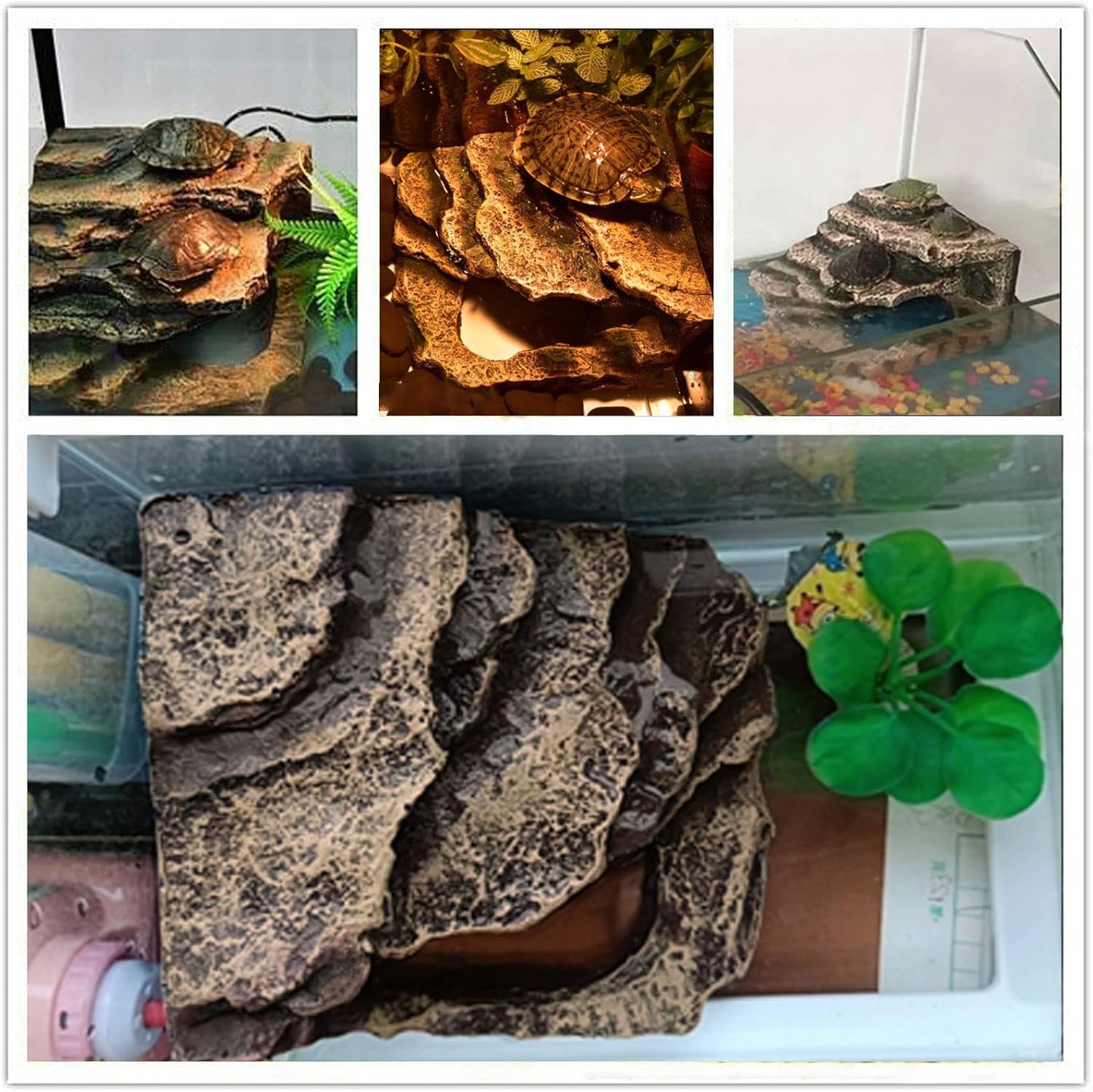 kathson Turtles Basking Platform Reptile Hiding Cave Hideouts for Aquatic Turtles, Frog, Newts and Salamanders