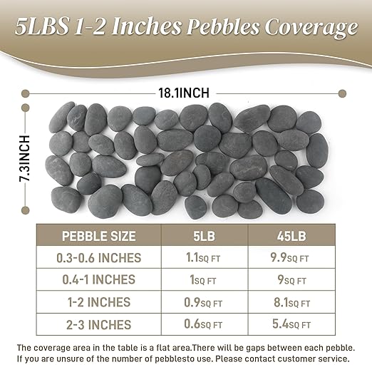 5 lbs Natural Mexican Beach Pebbles, 1-2 Inch Large River Rocks for Plants and Landscaping, Decorative Stone for Fish Tank Aquarium Fountain Garden Paving Walkways Pathways Backyard, Grey