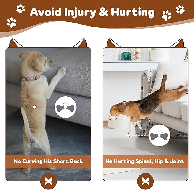 Onelike Wooden Dog Ramp for Bed with Removable Side Rail and Non-Slip Carpet, Stable Pet Ramp Stair for Couch Sofa for Small & Large & Senior Dogs, 74" Long Ramp White