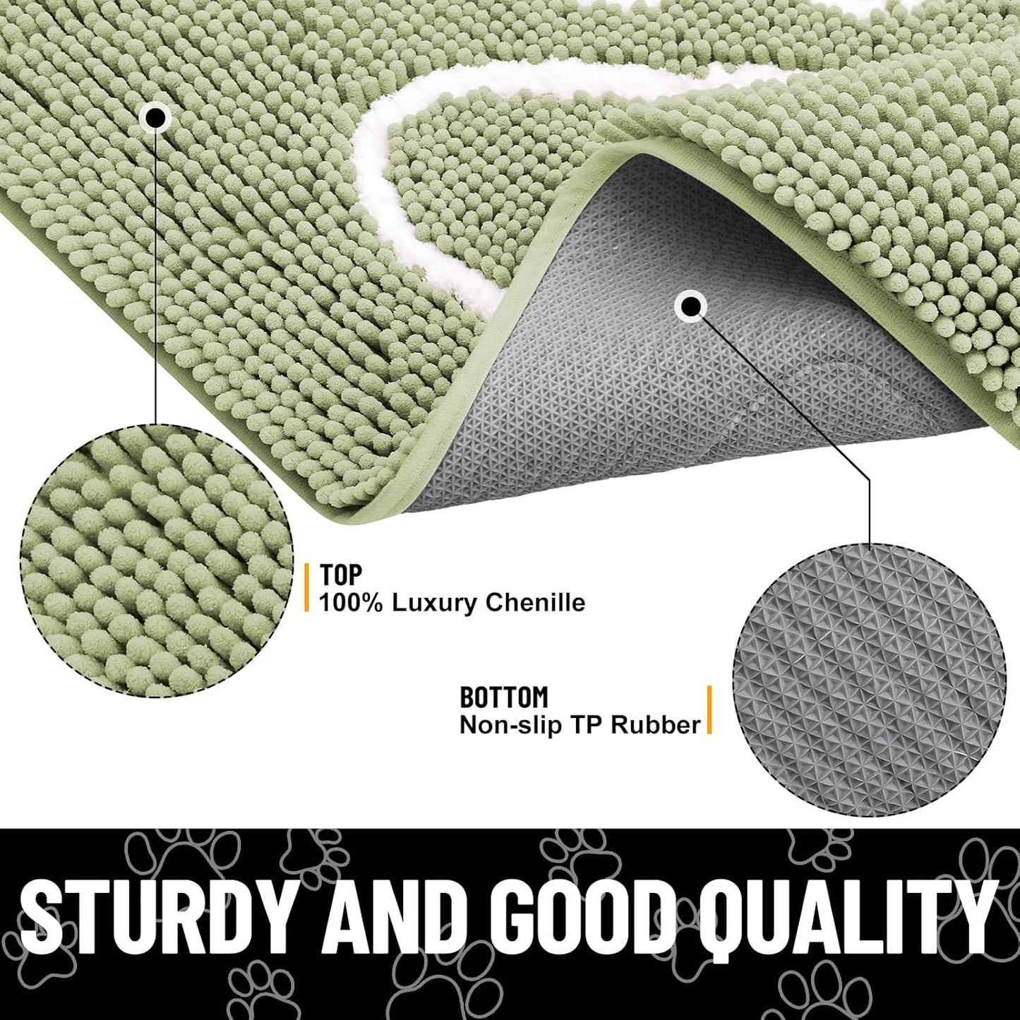 Smiry Dog Door Mat for Muddy Paws, Absorbent Dirt Trapper Non Slip Quick Dry Washable Chenille Mat for Mud Dogs, Entry Rug for Indoor and Outdoor (24x16 Inches, Sage Green)