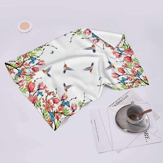 Flower Hummingbird Kitchen Towels Decorative Set of 2, Soft Absorbent Dish Towels Hand Towels for Kitchen Farmhouse Spring Summer Home Decorations Gifts for Hummingbird Lovers