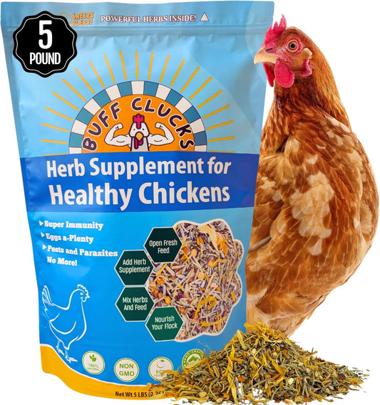 Herb Supplement for Backyard Chickens - Natural Chicken Treats, Poultry Feed Botanical Mix, Plant-Based Coop Snacks for Daily Wellness, Feather Quality, Egg Production, USA (5 LB)
