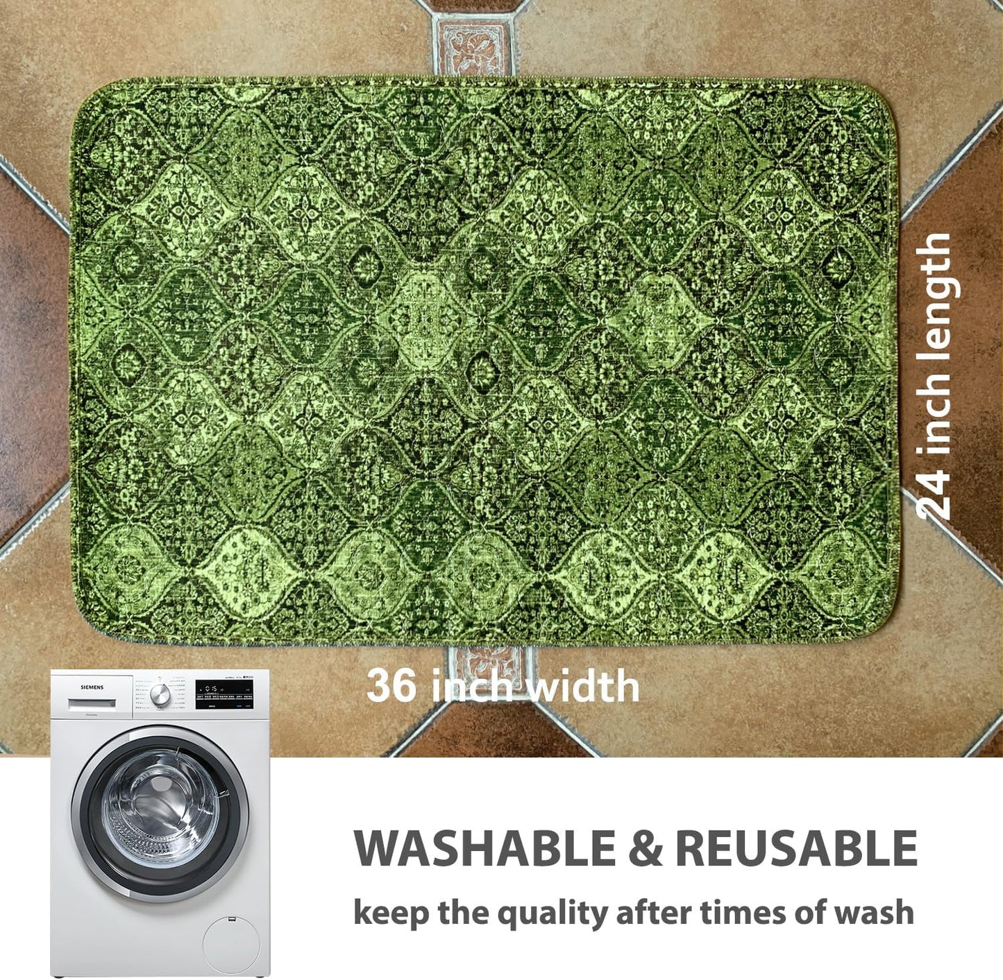 nunubaby Washable Pee Pads for Dogs, Stylish, Non-Slip and Leak-Proof Pee Pads. Reusable Potty Pads for Dogs for Crates and Floors.(Green/Multi, 24" x36")