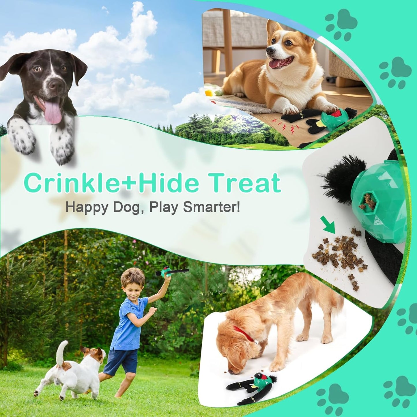 Tough Dog Toys – Crinkle Dog Chew Toys to Keep Them Busy, Interactive Treat Dispensing Puppy Puzzle Toys for Boredom Relief, Less Stuffed Pet Toys for Small, Medium and Large Dogs (Green)