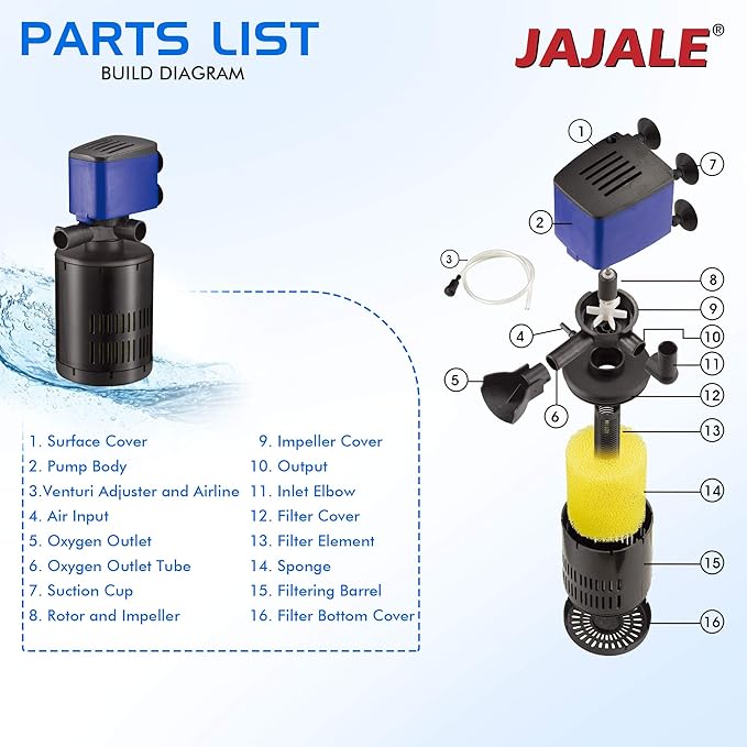 Water Pump 210 GPH 3-in-1 Submersible Internal Filter Aquarium Powerhead Water Pump Ultra Quiet for Aquarium,Fish Tank-4 Pack