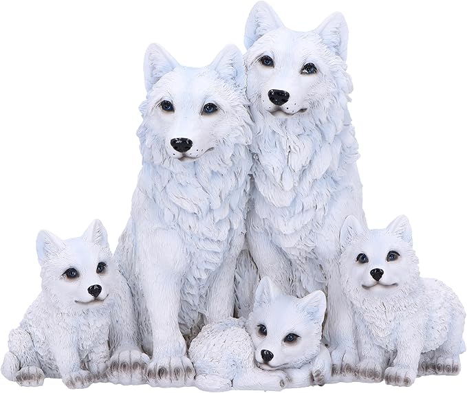 Nemesis Now Protected Pups Figurine 19cm, Resin, White, Wolf Family Figure, White Wolf Family Ornament, Collectable Wolf Giftware, Cast in The Finest Resin, Expertly Hand-Painted