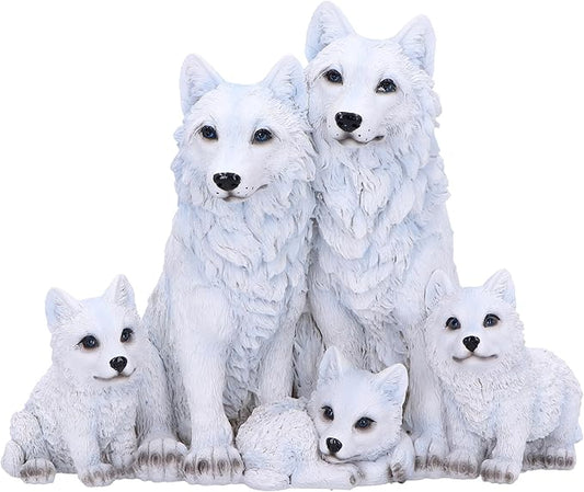 Nemesis Now Protected Pups Figurine 19cm, Resin, White, Wolf Family Figure, White Wolf Family Ornament, Collectable Wolf Giftware, Cast in The Finest Resin, Expertly Hand-Painted