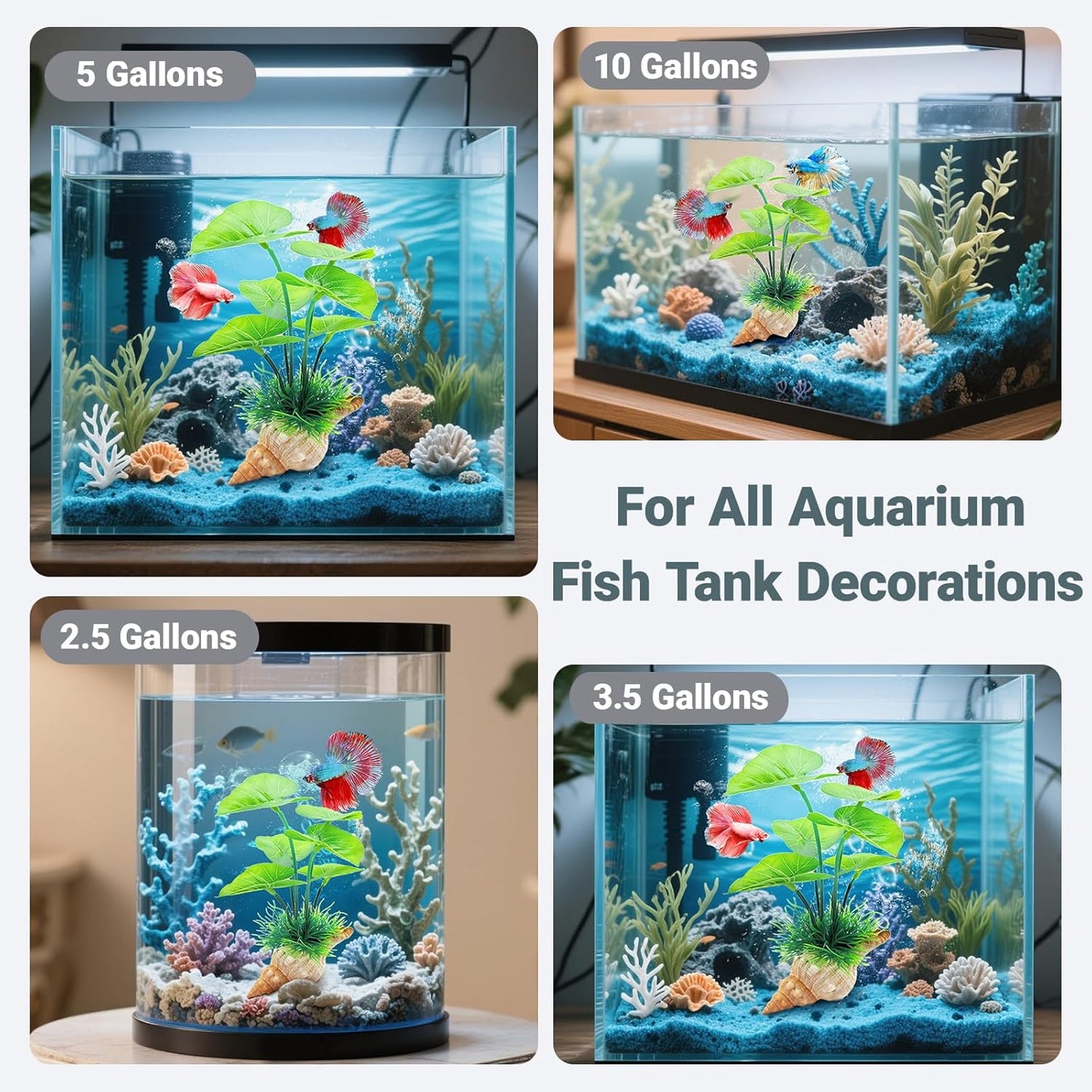 7-in Aquarium Decor Silk Plants for Fish Tank Decorations Betta Hammock - Artificial Aquarium Plants Plastic Realistic - Betta Fish Tank Accessories, Fish Hide, Goldfish Decor Natural Conch Shells