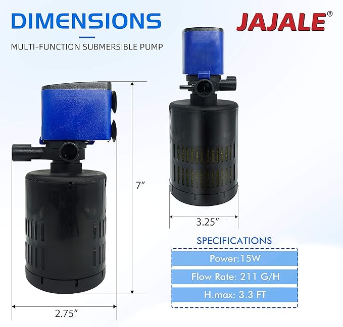 Water Pump 210 GPH 3-in-1 Submersible Internal Filter Aquarium Powerhead Water Pump Ultra Quiet for Aquarium,Fish Tank-2 Pack