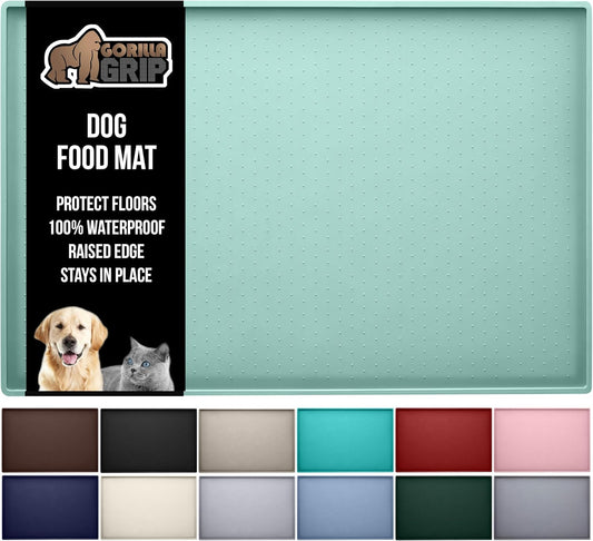 GORILLA GRIP 100% Waterproof Raised Edge BPA Free Silicone Pet Feeding Mat, Dog Cat Food Mats Contain Spills Protects Floors, Placemats for Cats and Dogs Water Bowl, Pets Accessories 16x10, Mint