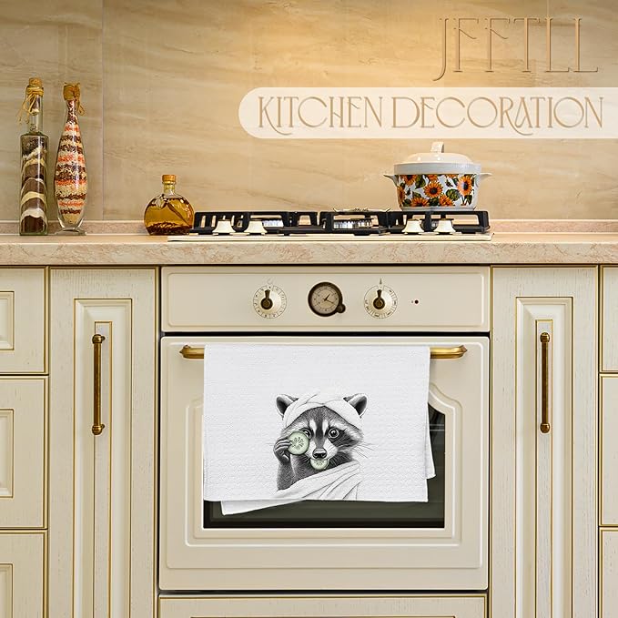 Funny Bathrobe Cucumber Raccoon Bathroom Hand Towels, Gifts for Raccoon Lovers Hand Towels for Bathroom Washroom Restroom Decor, 16x24 Inch