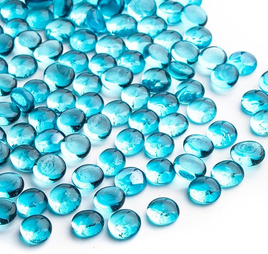 1 LB Glass Marbles, Sea Blue Mini Flat Glass Beads~150 PCS for Vase Fillers, Floral Bottom Mancala Gems Pebbles Fish Tank Rocks for Table Aquarium,Home Decor Art Craft Supplies(0.5"~0.7")
