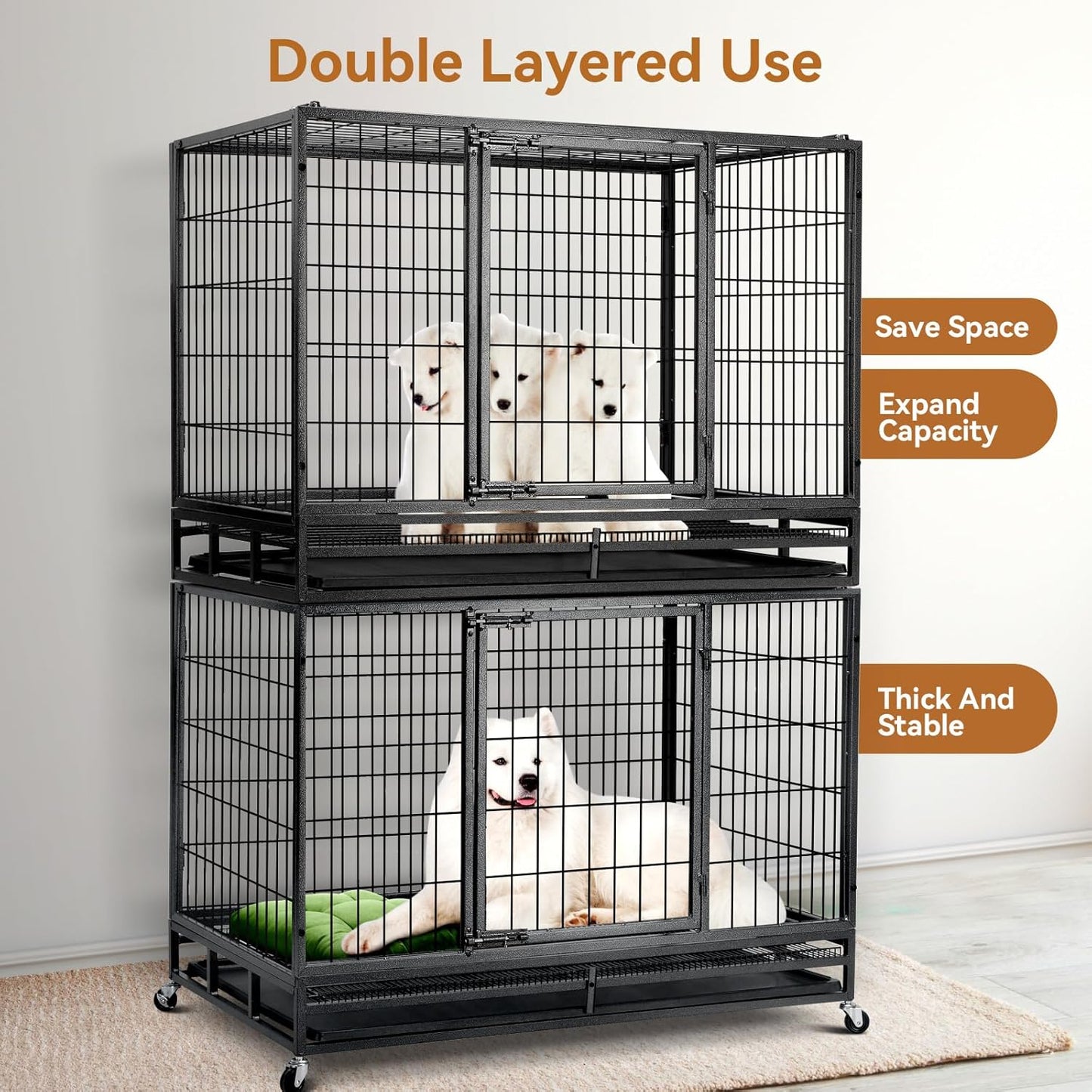 Oranland 48 inch Wire Dog Crate,2025 New Upgraded Stackable Dog Crate for Nursing Mother Dogs & Puppies,Large Dog Kennel with Reinforced Frame,Sturdy Locks Design/Removable Tray